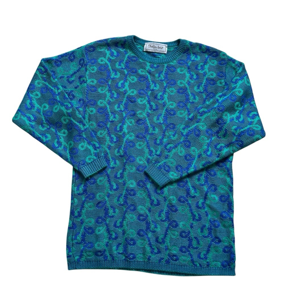 Vintage Y2K Fashion Spirit Sweater Green & Blue Knit Sweater Abstract Design